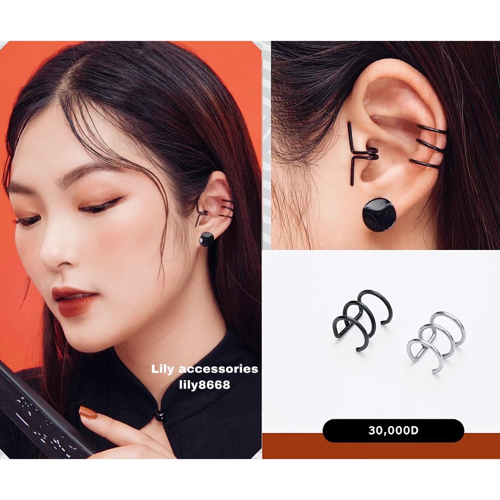 Triple Helix Ear Cuff kẹp tai titan 3 thanh không cần xỏ lỗ không gỉ không đen cho nam nữ Unisex