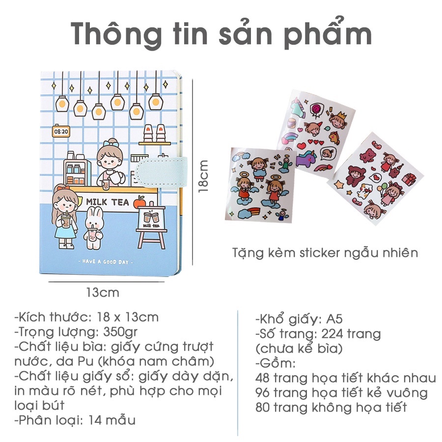 Sổ Tay Nhật Kí Planner A5 POP UP Cute Bìa Cứng Phong Cách Nhật Bản - Tặng Kèm Sticker