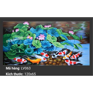 Tranh đính đá cá cửu ngư quần hội 120x65cm