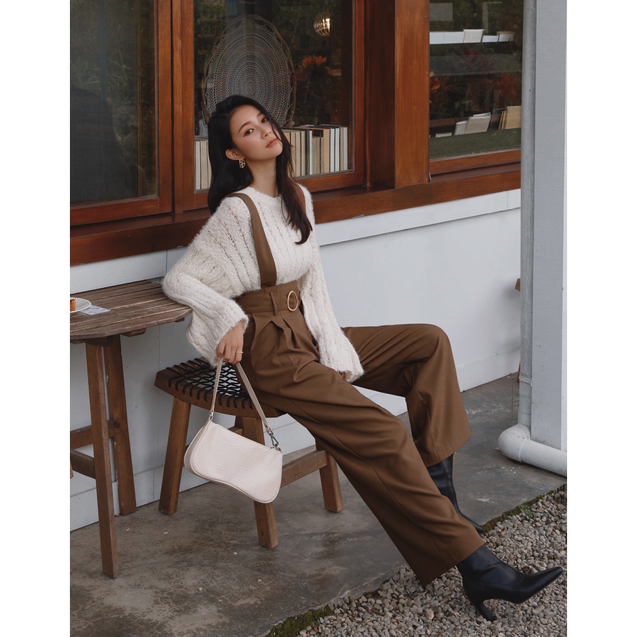 Quần ống rộng lưng cao 2 cách mặc (kèm belt) nữ Air Space Lady 2141823003