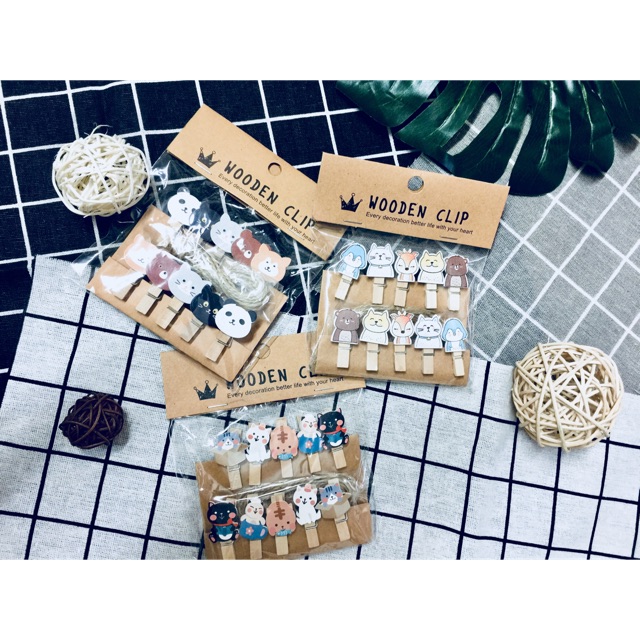 Kẹp gỗ kèm dây thừng kẹp ảnh trang trí tiệc sinh nhật