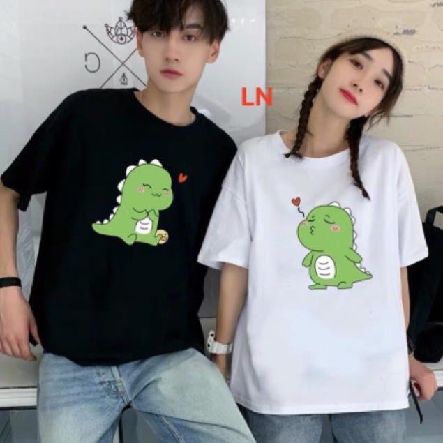 Áo đôi nam nữ tình yêu ngắn tay in hình ❤️KHỦNG LONG❤️ chất cotton thoáng mát, hình in sắc nét