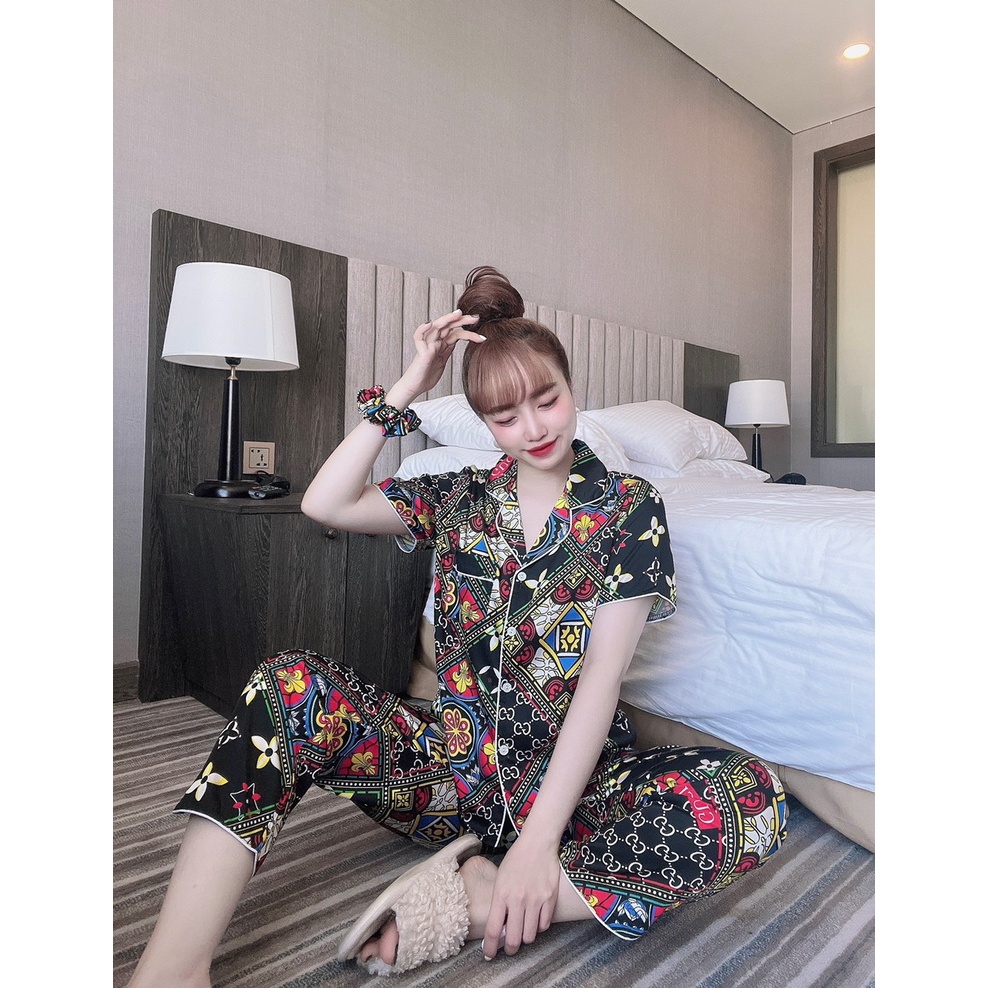Pijama lụa tay ngắn phối màu lạ mắt, họa tiết siêu yêu