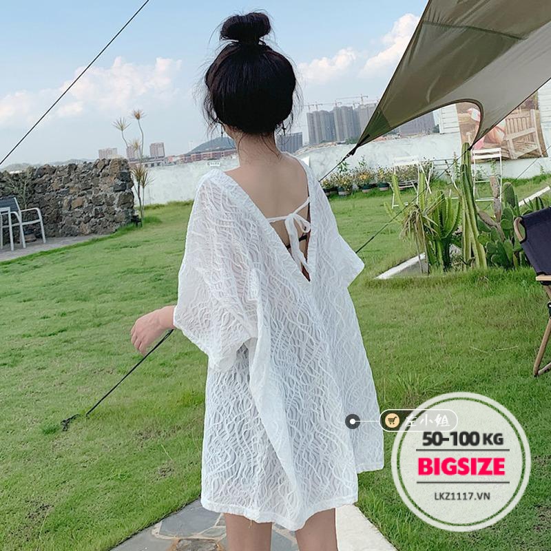 Áo thun Ren Bigsize Áo kiểu nữ form rộng tay ngắn cổ chữ v hở lưng mùa hè Phong cách Hàn Quốc Thời Trang tiểu thư cá tính xinh đẹp cho người mập béo