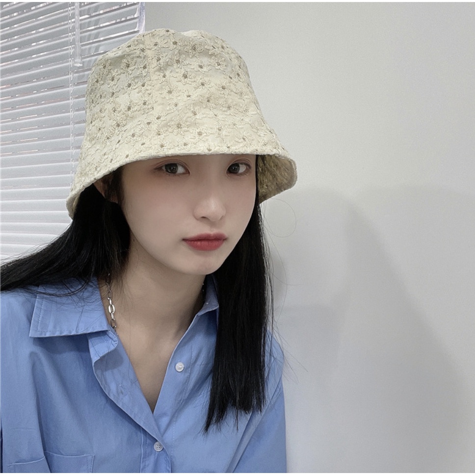 [Augustcloth] Mũ/ nón bucket denim thêu hoa dễ thươngphong cách Hàn Quốc