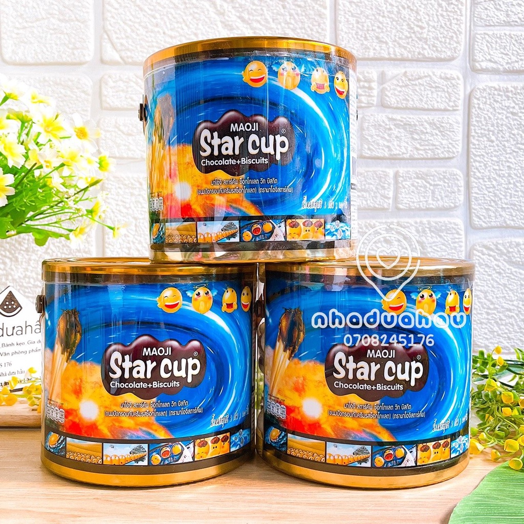 Một xô gồm 100 chén bánh bich qui sô cô la kem Star Cup Thái Lan mini 6g kèm muỗng xô 600gam