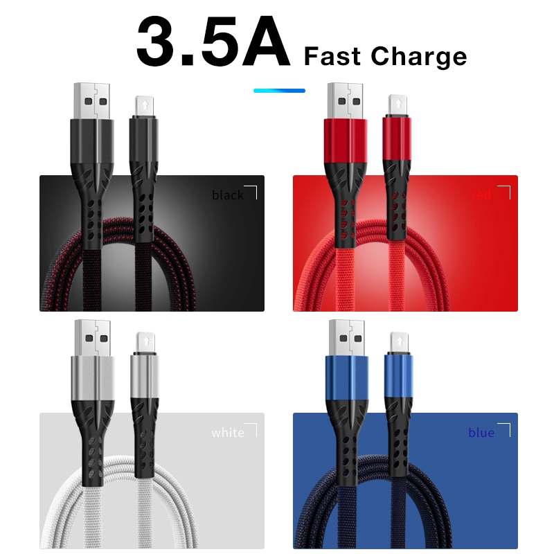 3.5A 1M Weaving Nylon Fast Charging Data Line Micro USB Type-C Lightning USB Cable For Android IOS
