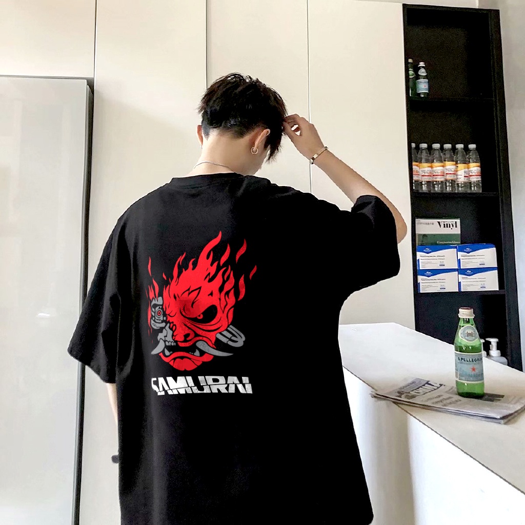 Áo thun hình Cyberpunk - Samurai sắc nét, 100% Cotton vải dày, siêu mịn.