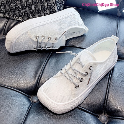 Giày lười nữ mũi vuông [thiết kế ren thời trang]