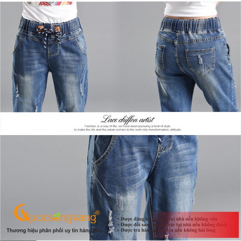 Quần nữ quần baggy nữ jean cotton co giãn lưng thun GLQ030 xanh đen Cuocsongvang