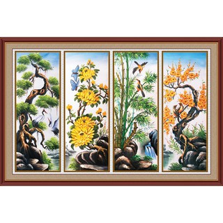 Tranh dán tường tứ quý VTC Tùng Cúc Trúc Mai UD0115 Kim sa