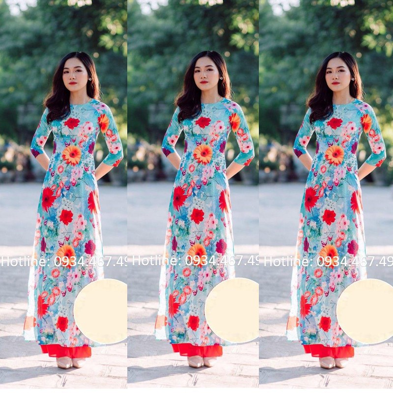 Áo dài may sẵn thiết kế nữ thêu trung niên đẹp cách tân tết màu xanh H2 Thúy Kiều mềm mại, co giãn