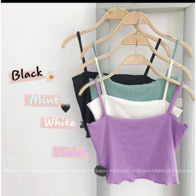 ÁO 2 DÂY LEN TĂM VIỀN BÈO VÀNG TÍM HỒNG ĐEN TRẮNG - CROPTOP CUỐN BIÊN ULZZANG | BigBuy360 - bigbuy360.vn
