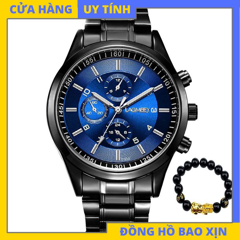 ĐỒNG HỒ NAM LAGMEEY L121 DÂY THÉP ĐEN CAO CẤP KHÔNG GỈ THỜI TRANG  + TẶNG VÒNG TỲ HƯU MẠ VÀNG [CAO CẤP]