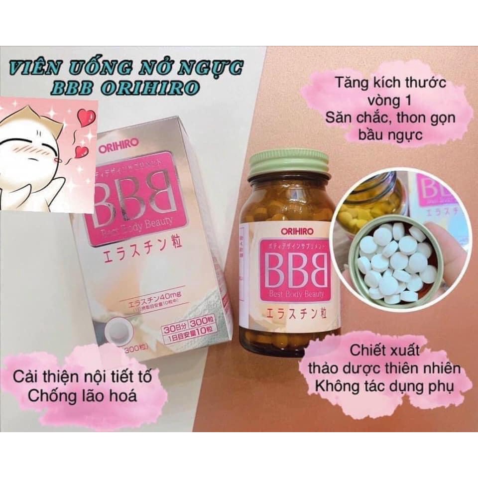 Viên Uống Tăng Kích Thước Vòng 1 Orihiro Best Beauty Body (Nhật Bản) Lọ 300 Viên