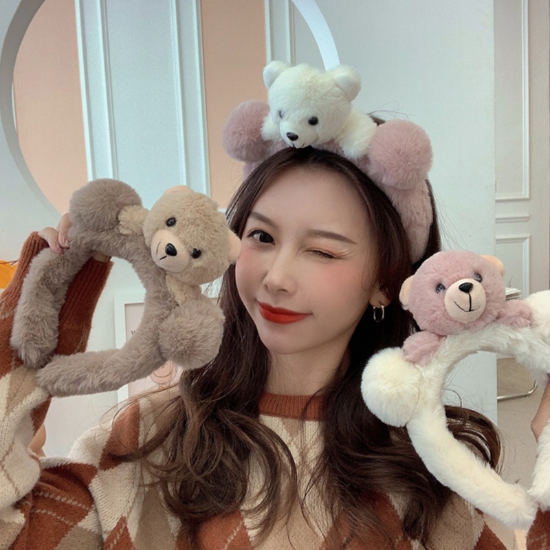 Flgo Băng Đô Tai Gấu Bông Hoạt Hình Dễ Thương Dùng Rửa Mặt Trang Điểm