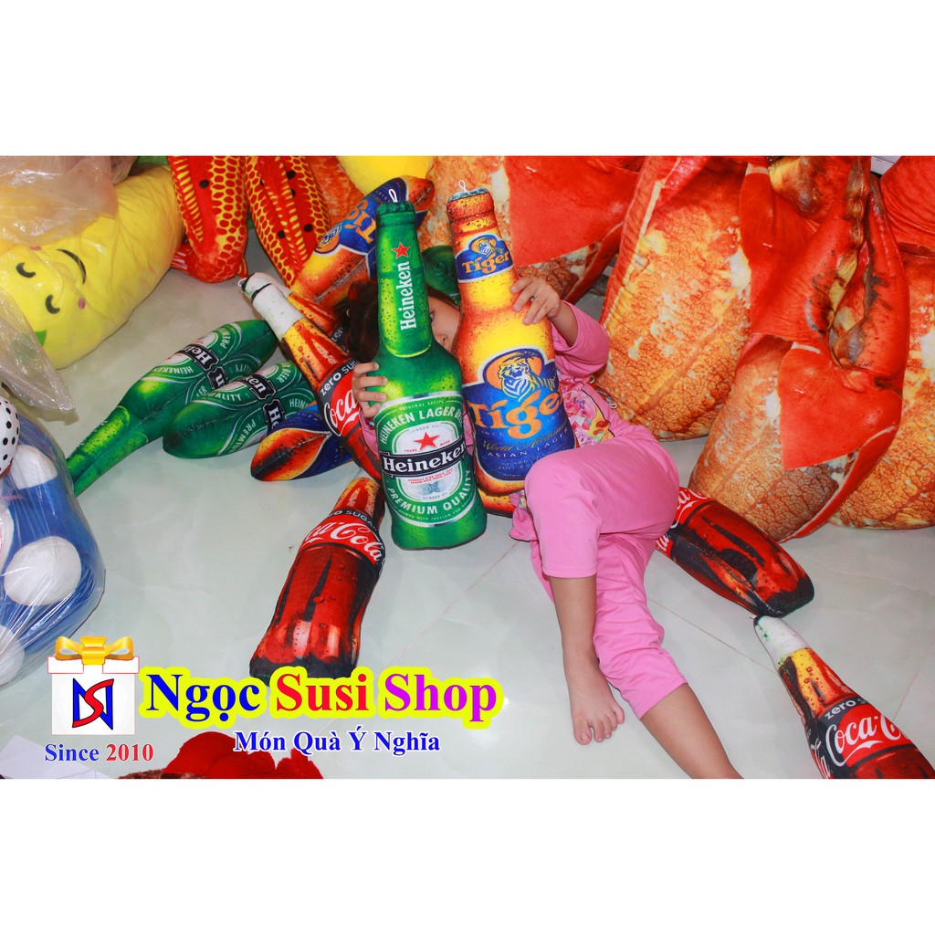 Gối Ôm Chai Bia 3D Nhồi Bông Size 50cm Siêu Mịn - GẤU BÔNG CHAI BIA