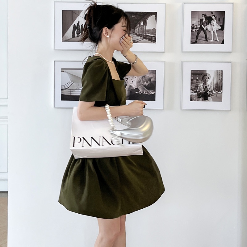 Đầm Chữ A Tay Ngắn Cổ Vuông Thời Trang Dự Tiệc Cho Nữ