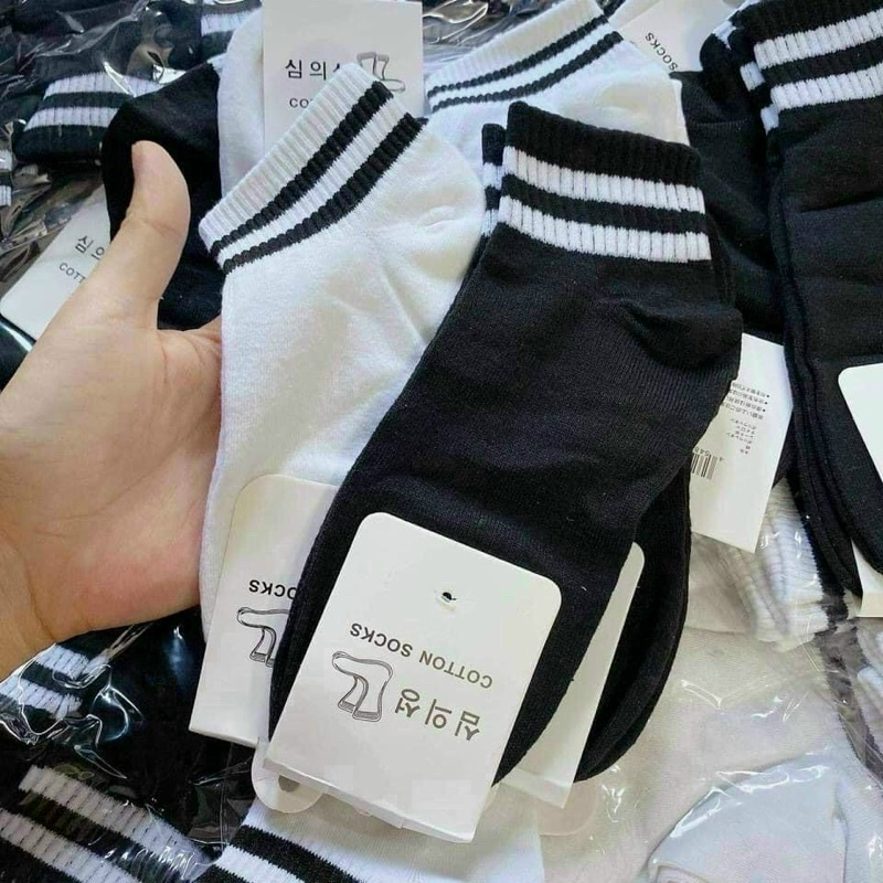 10 đôi tất nữ cổ ngắn màu đen trắng