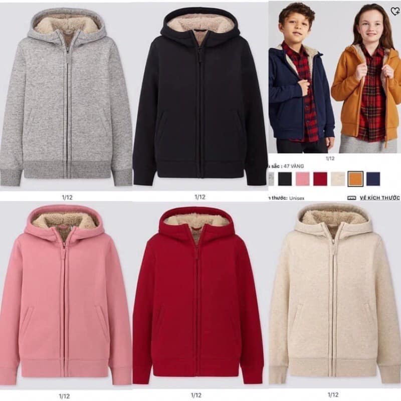 Áo khoác nỉ Hoddie BTBG lót lông nhiều mầu size 110-160