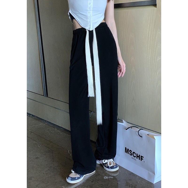 QADCOL Quần Dài Thể Thao Ống Rộng Phối Dây Rút Thời Trang Mùa Hè Năng Động