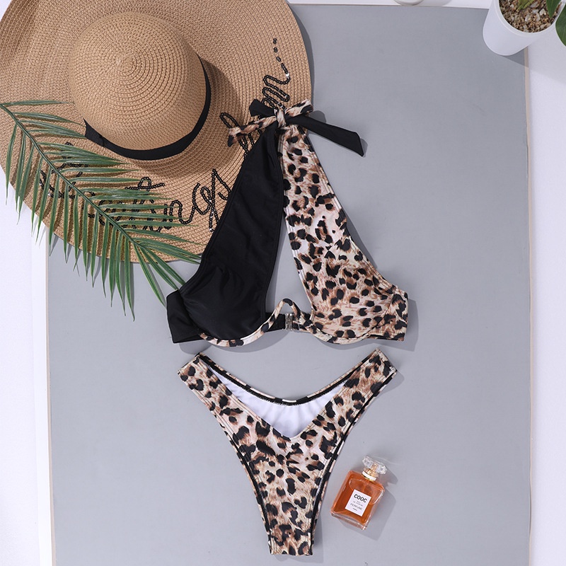 Bikini phối dây chéo hoạ tiết da báo màu đen | BigBuy360 - bigbuy360.vn