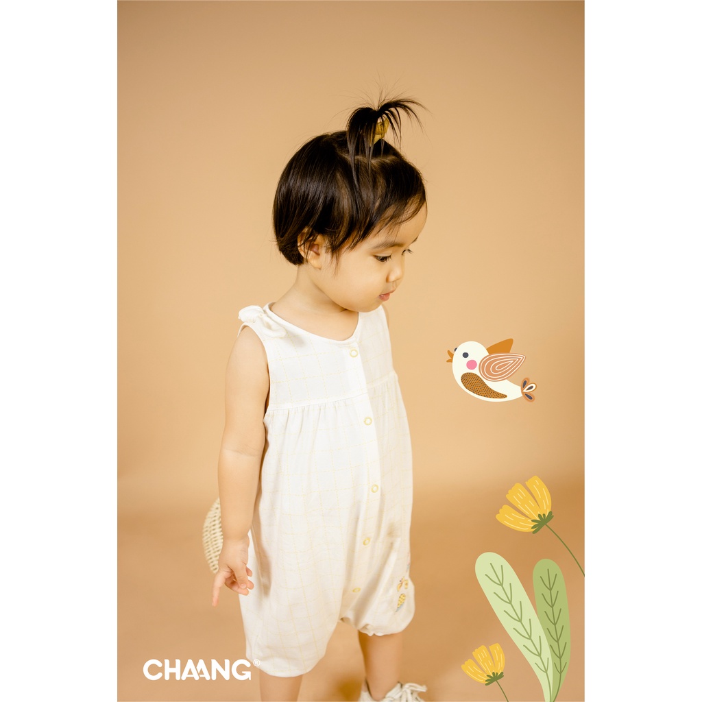 Chaang Bộ Body sơ sinh nơ vai Summer caro vàng