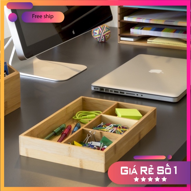 Khay gỗ đựng đồ chia ngăn 3 ngăn đa năng bằng gỗ thông