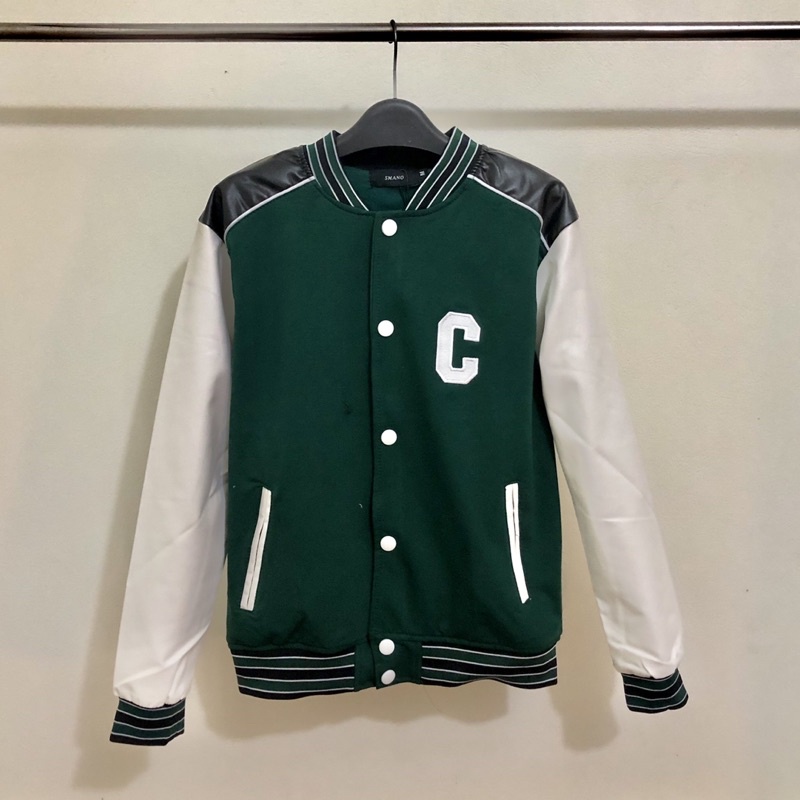 Áo khoác Bomber Celine xanh pha tay da bán đẹp mới hot trend 2021 - Bomber chữ C
