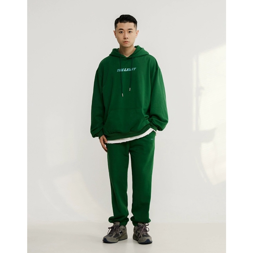 Áo hoodie nam nữ from rộng màu xanh rêu in chữ, áo khoác nỉ hoodie Vati