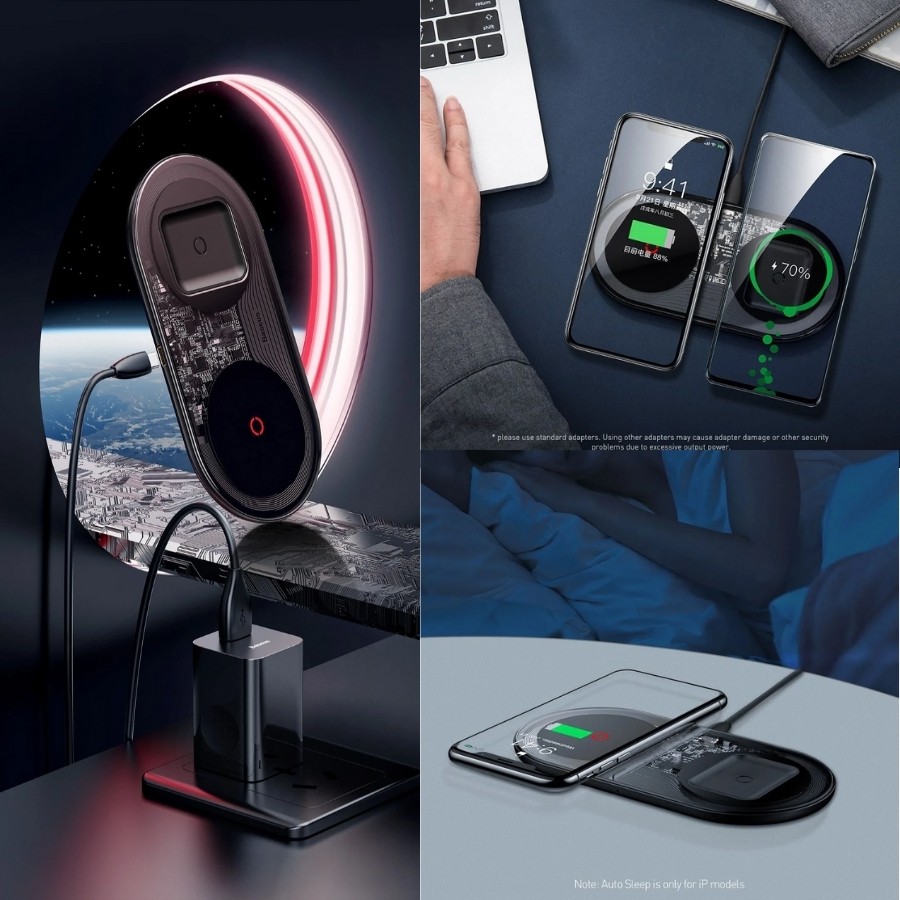 [Chính Hãng - Sẵn] Bộ đế sạc nhanh không dây 2 trong 1 Baseus Simple Wireless Charger Turbo Edition_LV630-CB- New 100%