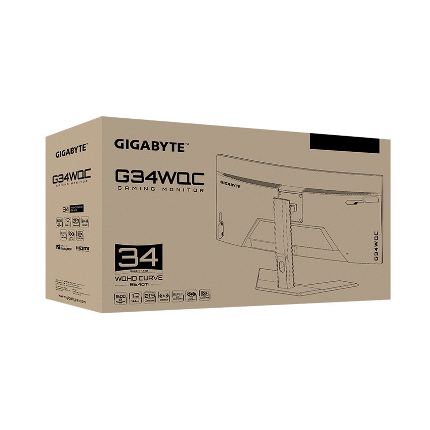 Màn hình Gigabyte G34WQC-EK (34inch/QHD/VA/144Hz/1ms/350nits/HDMI+DP+USB/Loa/FreeSync/Cong) | BigBuy360 - bigbuy360.vn