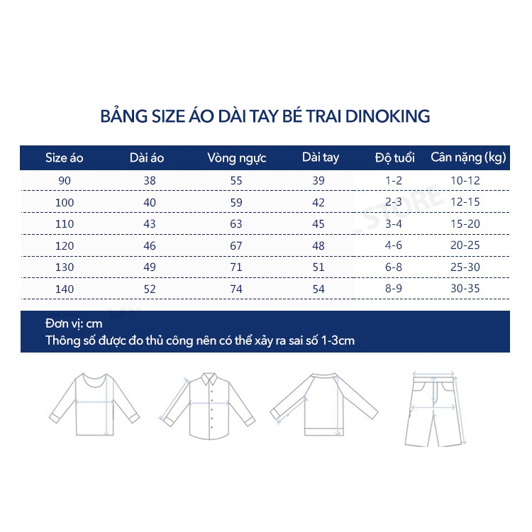 Áo thun dài tay cho bé trai DINOKING Áo thu đông trẻ em chất cotton mềm mịn họa tiết khủng long 2-8 tuổi AT03