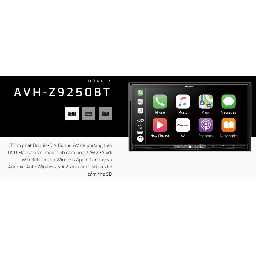 Pioneer AVH-Z9250BT Đầu phát DVD đa phương tiện cao cấp