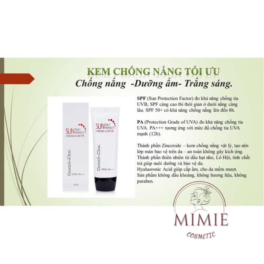 [CHÍNH HÃNG] Kem Chống Nắng Goodndoc Sun Daily Perfect Cream Chống Nắng, Nâng Tông, Dưỡng Ẩm SPF 50/PA +++ 50ml