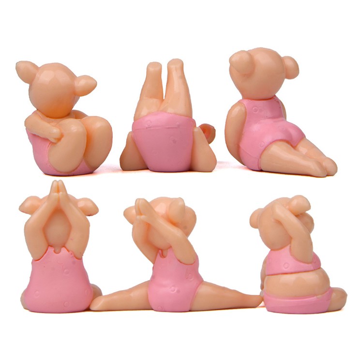 Bộ combo 06 mô hình chị lợn hồng cute tập Yoga cho các bạn làm móc chìa khóa, trang trí DIY