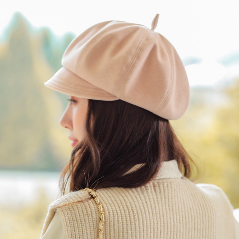 Nón bí vành ngắn đội được 2 kiểu chất liệu da lộn dày dặn dành cho nữ phong cách Hàn Quốc mới