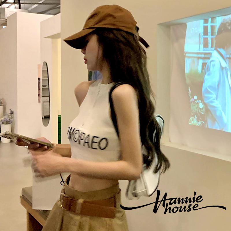 Hannie Áo Tank Top Trễ Vai Khóa Kéo Trước Nửa Thân In Chữ Thời Trang Mùa Hè Dành Cho
