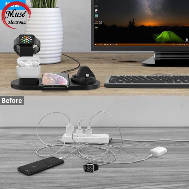 Đế Sạc Nhanh Không Dây 4 Trong 1 10W Cho Apple Watch 5 4 3 Airpods Pro 11