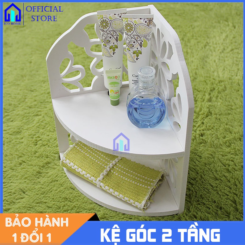 Kệ góc tường 2 tầng bằng gỗ đẹp phù hợp phòng khách nhà tắm, có 2 mẫu - Ico Home