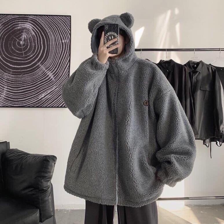 Áo Khoác Lông Gấu Có Kèm Khăn Liền Mũ Cute Chất Lông Dày Dặn Freesize Hottrend