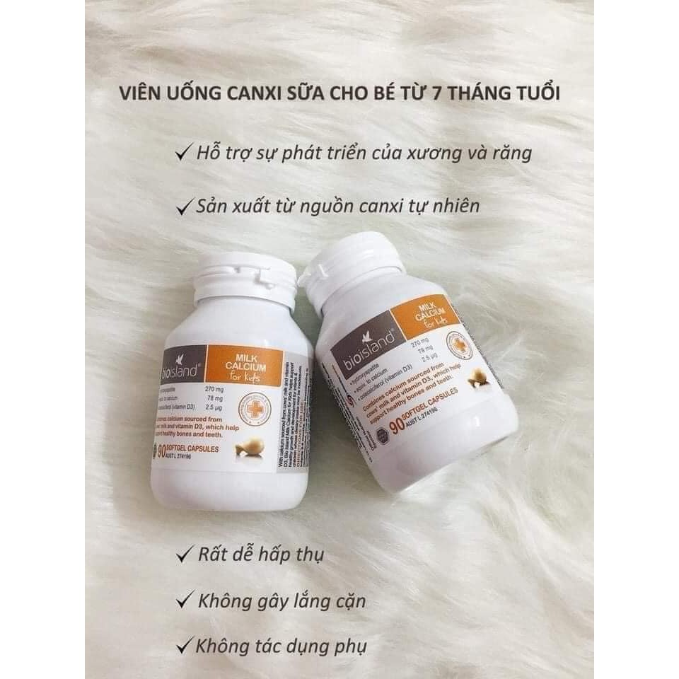 Canxi sữa Milk Calcium BIO ISLAND 90 viên bổ sung cho bé từ 7 tháng tuổi - Xuất xứ Úc