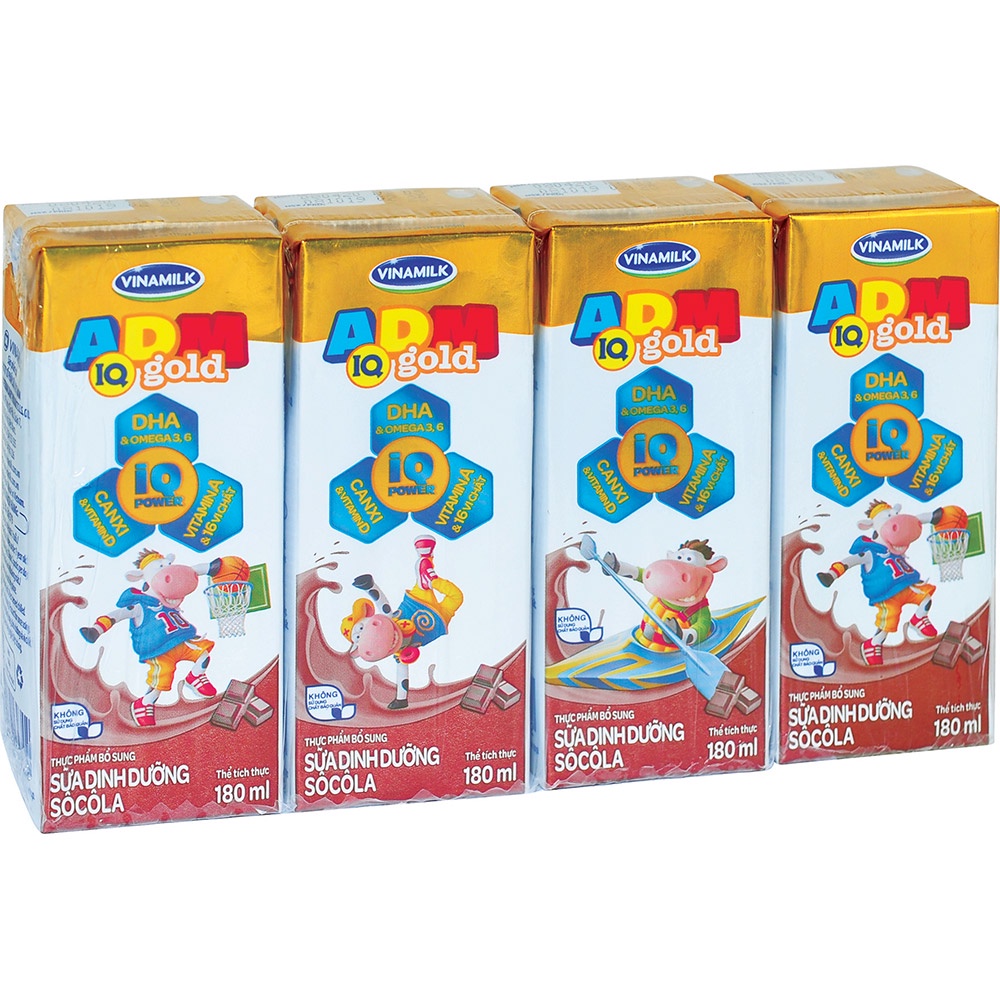 Thùng Sữa Dinh Dưỡng Tiệt Trùng Vinamilk Adm Iq Gold 1 Lốc 4 Hộp 180ml Giàu Canxi Và Vitamin A