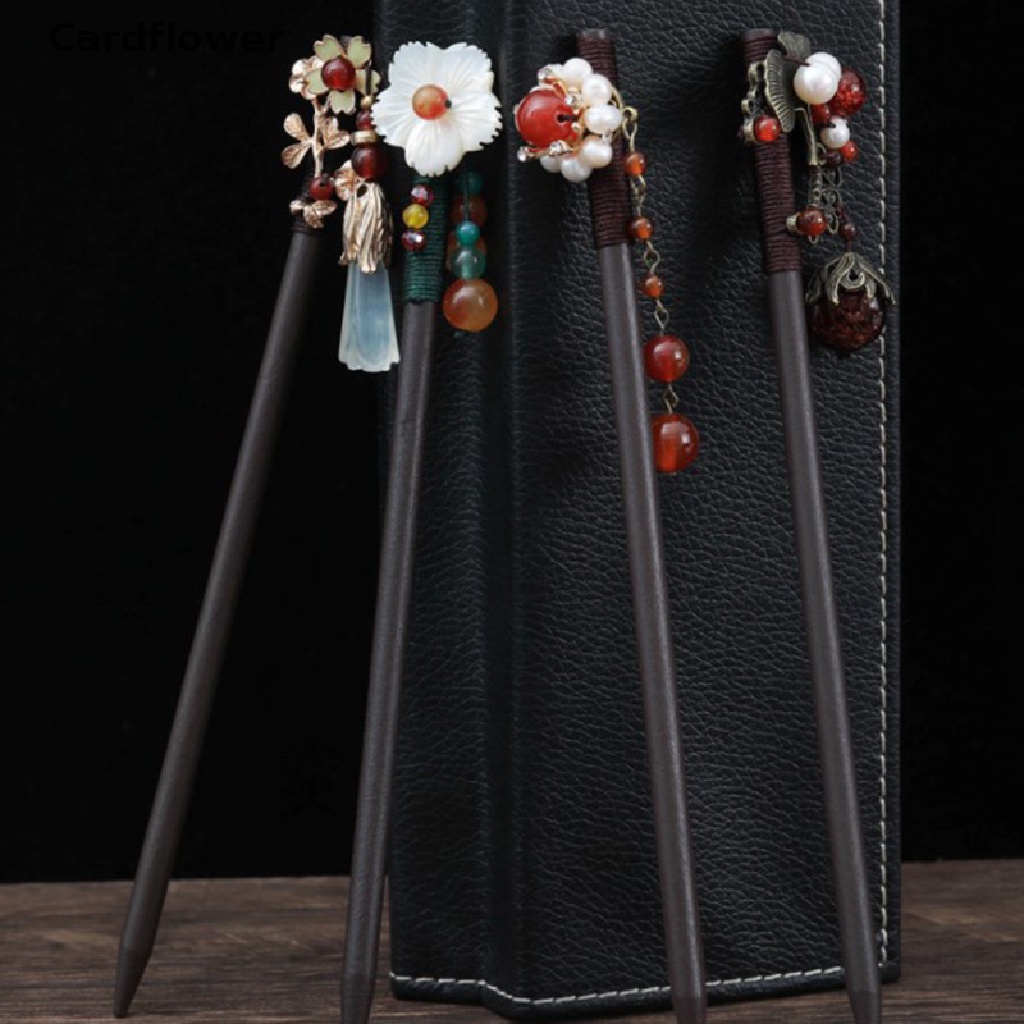 &lt; Cardflower &gt; Trâm Cài Tóc Đính Hạt Tua Rua Hình Hoa Phong Cách Trung Quốc Cổ Điển