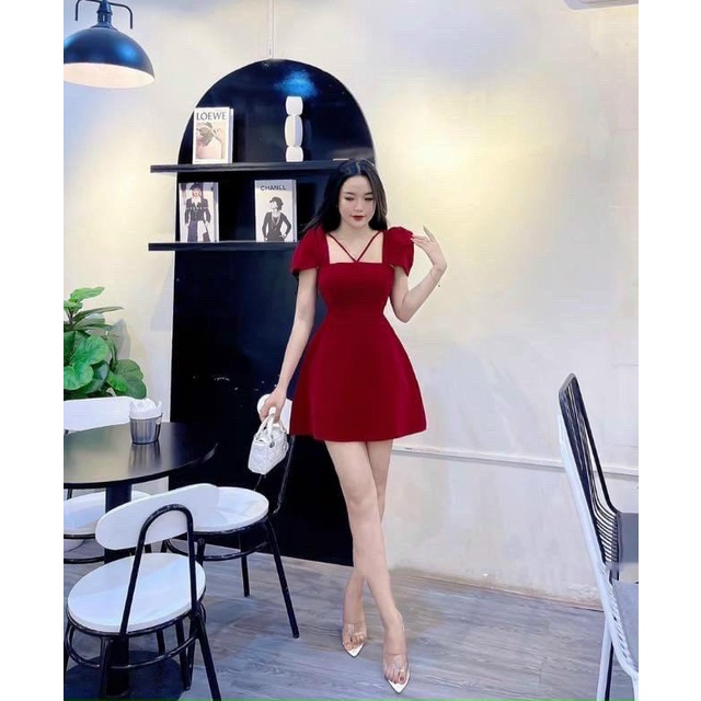Đầm Nhung Dáng Xòe Nhẹ Chéo Dây - D0642