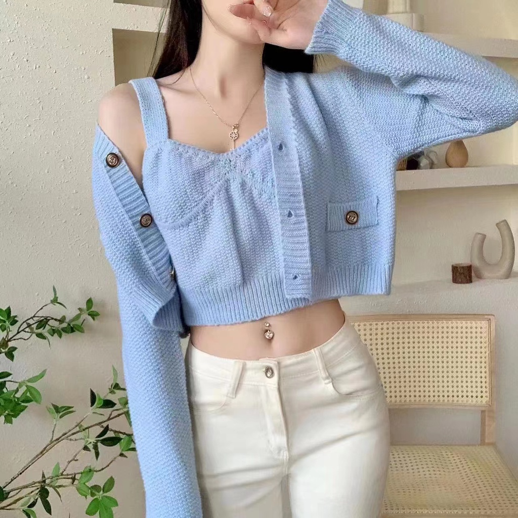 Áo dệt kim SUXI tay dài màu sắc ngọt ngào phong cách Hàn Quốc thời trang mùa thu cho nữ