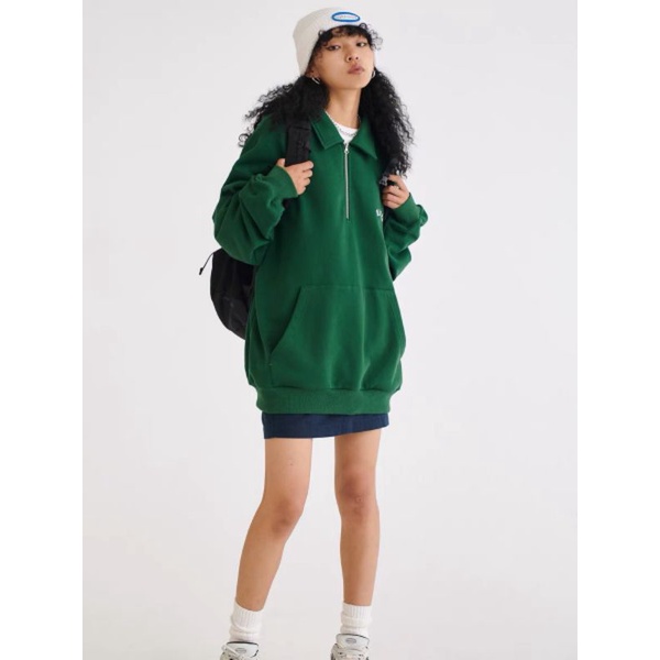 Áo Nỉ Cổ Khoá Sweater NBCL Màu Xanh Rêu Trends 2022
