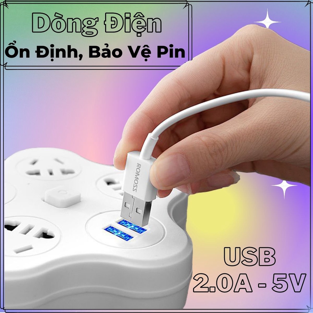 Ổ Cắm Điện Đa Năng Thông Minh Kèm 2 Cổng USB 5V Sạc Nhanh, Công Suất Chịu Tải Lớn - Chống Cháy Nổ - Dây Dài 1,8m ... OM1