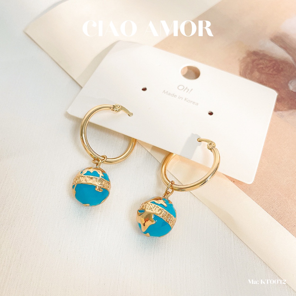 Khuyên tai nữ, bông tai qủa địa cầu Trang sức Ciao Amor - Mã KT0042
