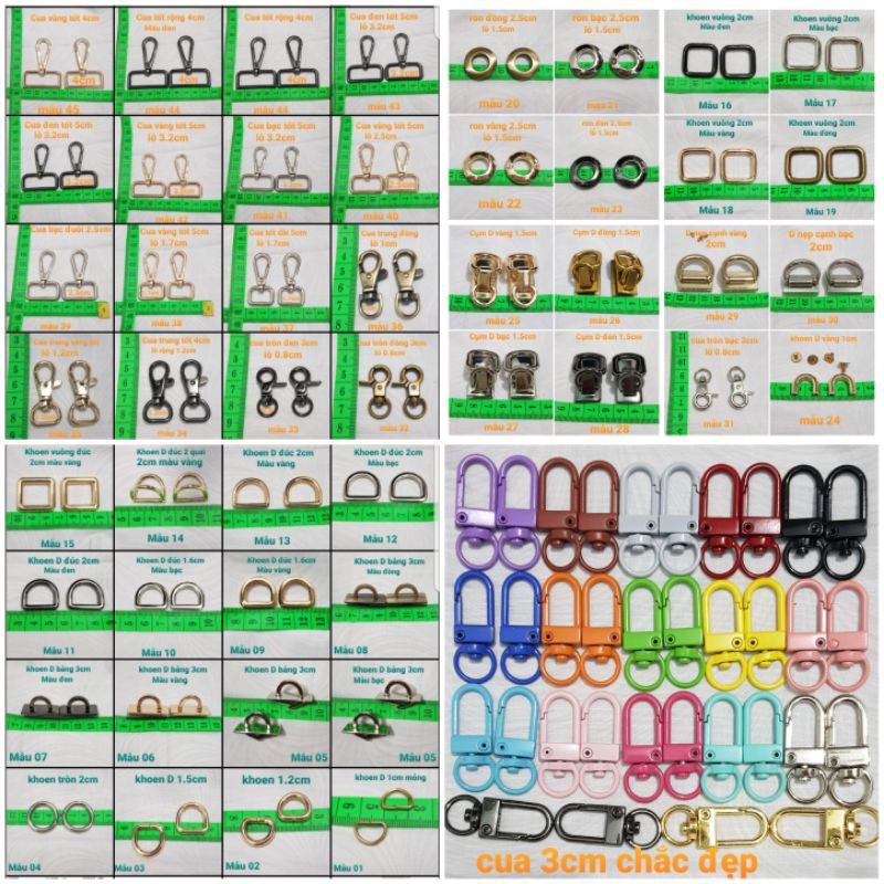 Phụ kiện túi xách khoen D, càng cua, tăng giảm quai túi